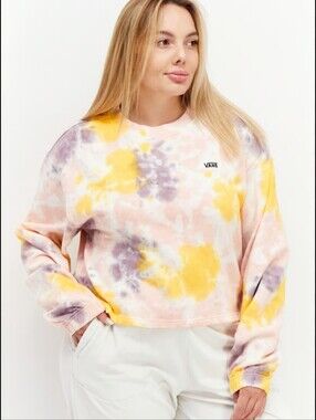 Vans Tie-Dye Crop Crewneck Sweatshirt Grunge Skater Casual Sz S